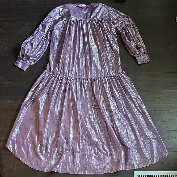 Anthropologie- Pilcro Shimmery Lilac Button-Front Tiered Dress - Picture 3 of 16